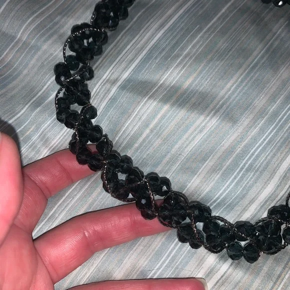 Smokey blue grey beaded chunky decorative statement necklace - Picture 6 of 8